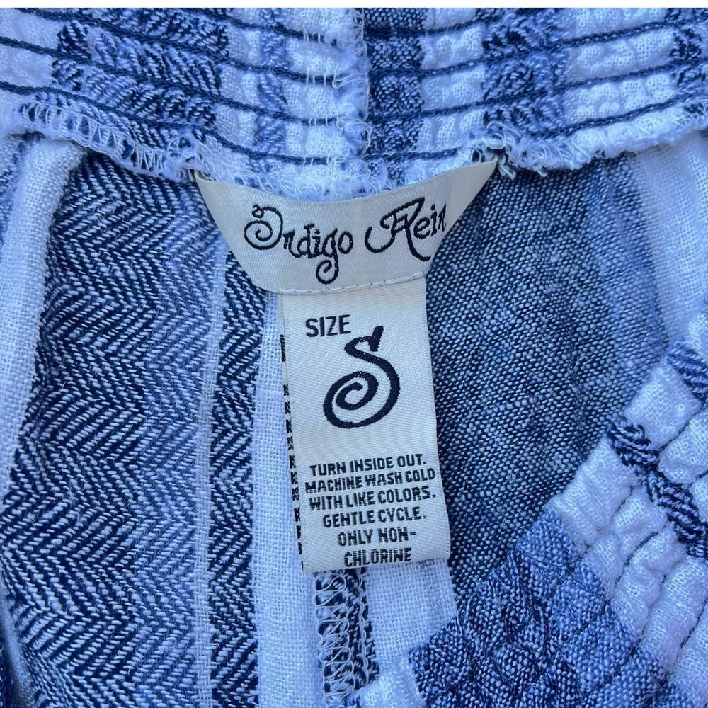 Indigo Rein Striped Wide Leg Linen Blend Pull On Pants with Tassel Tie - Small - Picture 4 of 11